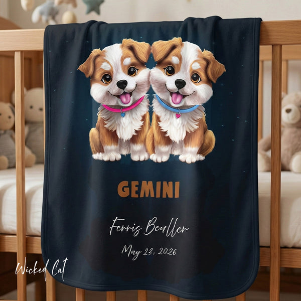 Personalized Gemini Zodiac Sherpa Baby Blanket