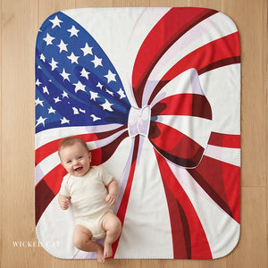 Soft sherpa blanket with 'Little Patriot 4th of July' design