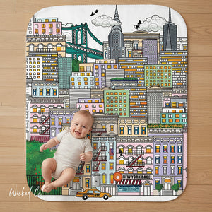 Whimsical New York City Soft Sherpa Baby Blanket
