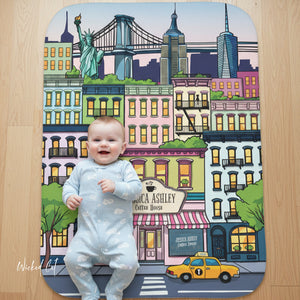 Personalized Name New York City Soft Sherpa Baby Blanket