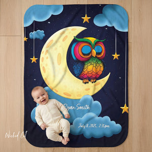 Personalized Night Owl Sherpa Baby Blanket