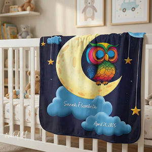 Personalized Night Owl Sherpa Baby Blanket
