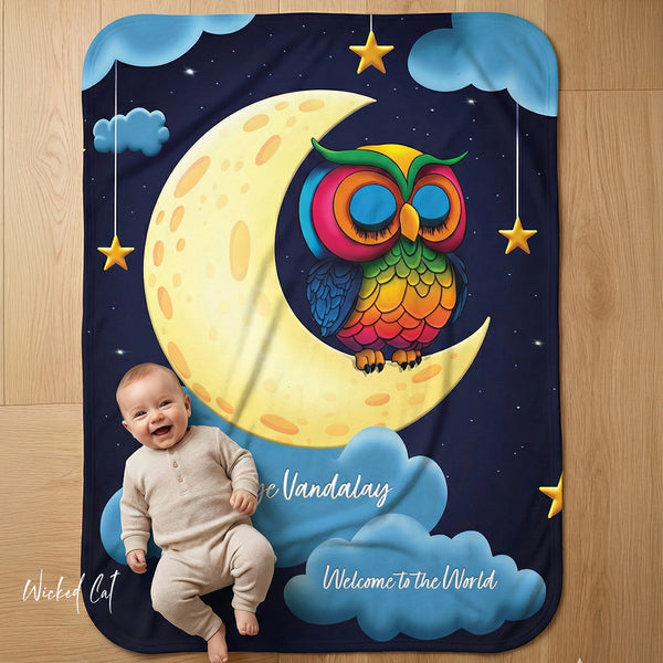 Personalized Night Owl Sherpa Baby Blanket