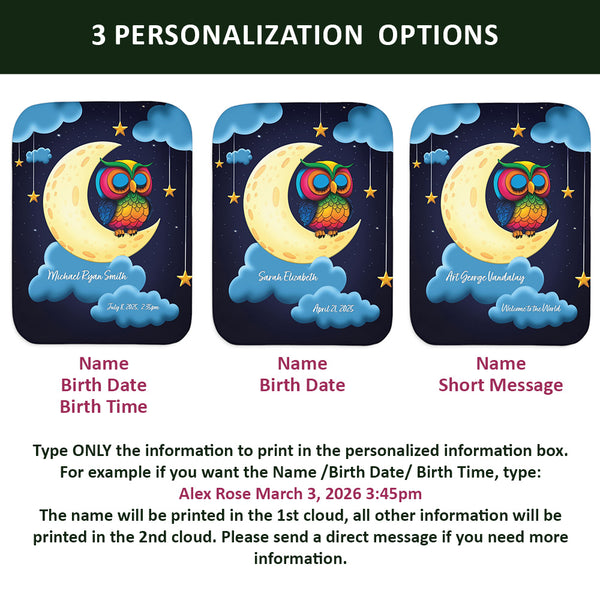 Personalized Night Owl Sherpa Baby Blanket