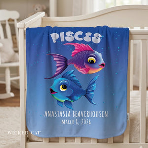 Soft sherpa blanket with 'Personalized Pisces Zodiac' design