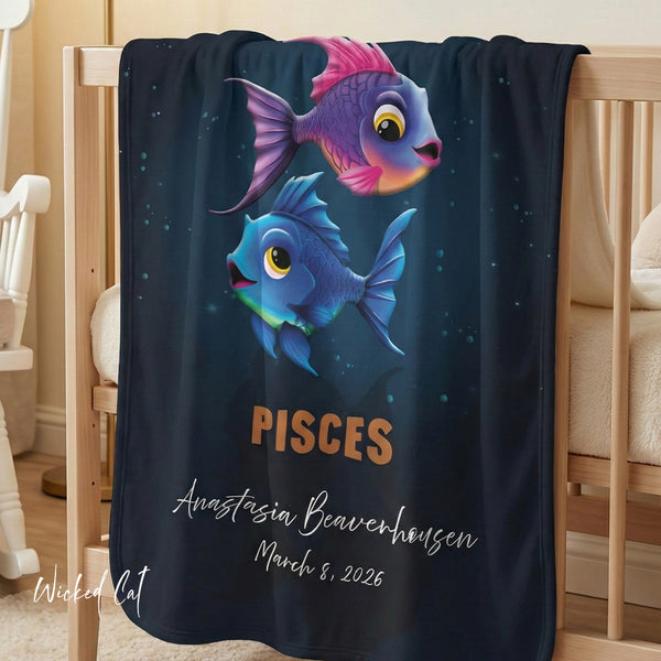Personalized Pisces Zodiac Sherpa Baby Blanket