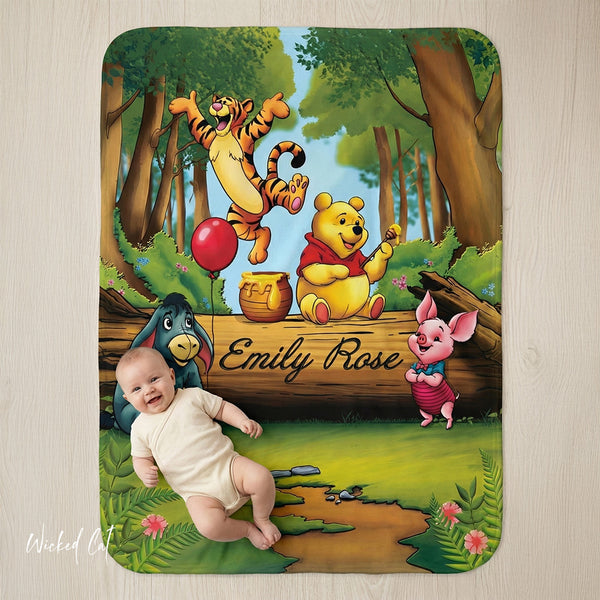 Personalized Winnie the Pooh Sherpa Baby Blanket