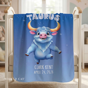 Soft sherpa blanket with 'Personalized Taurus Zodiac | Custom Gift' design