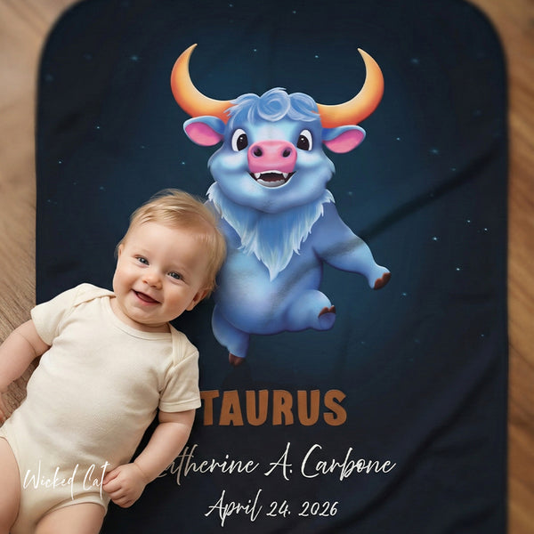 Personalized Taurus Zodiac Sherpa Baby Blanket