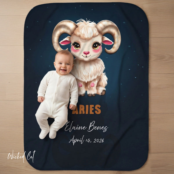 Personalized Zodiac Aries Sherpa Baby Blanket