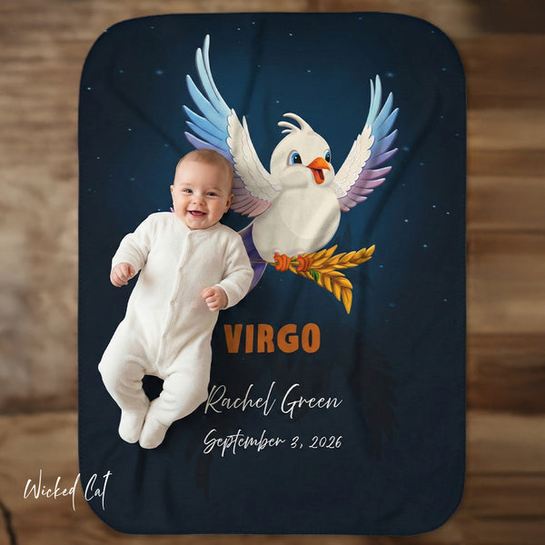 Personalized Virgo Zodiac Sherpa Baby Blanket