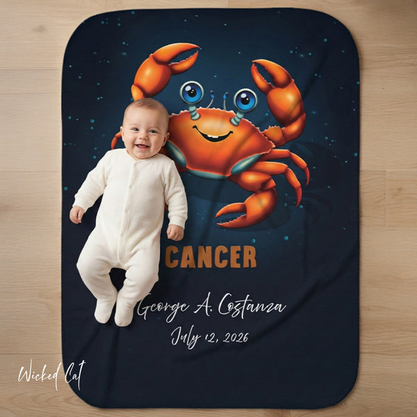 Personalized Cancer Zodiac Sherpa Baby Blanket