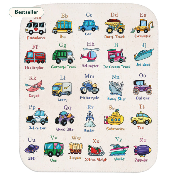ABC's of Transportation Soft Sherpa Baby Blanket