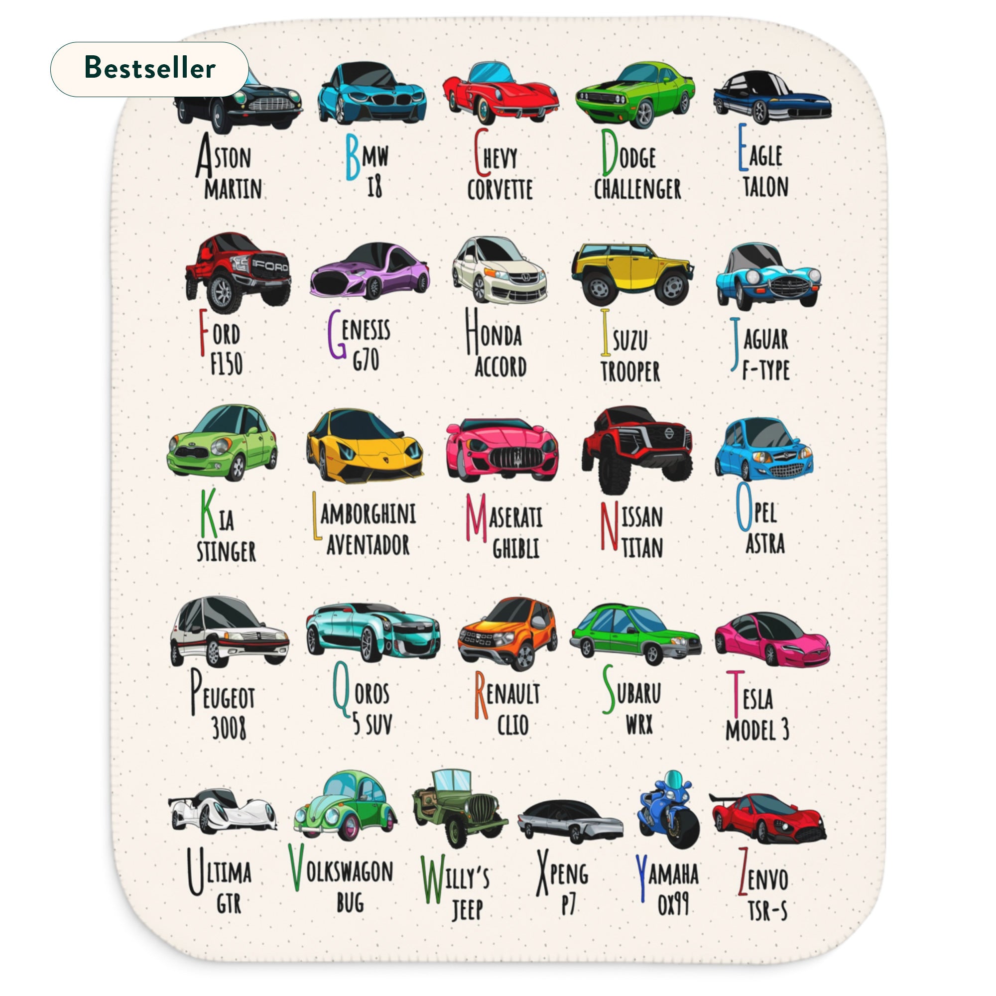 ABC Cars A to Z Sherpa Baby Blanket