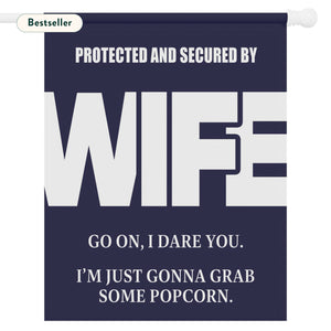 Protected by Wife Security Sign Funny Yard Flag