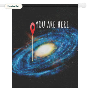 Garden flag with 'You Are Here Earth Space Lovers Funny' design
