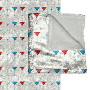 Soft sherpa blanket with 'Red, White, and Blue Martinis Chic Patriotic Throw' design