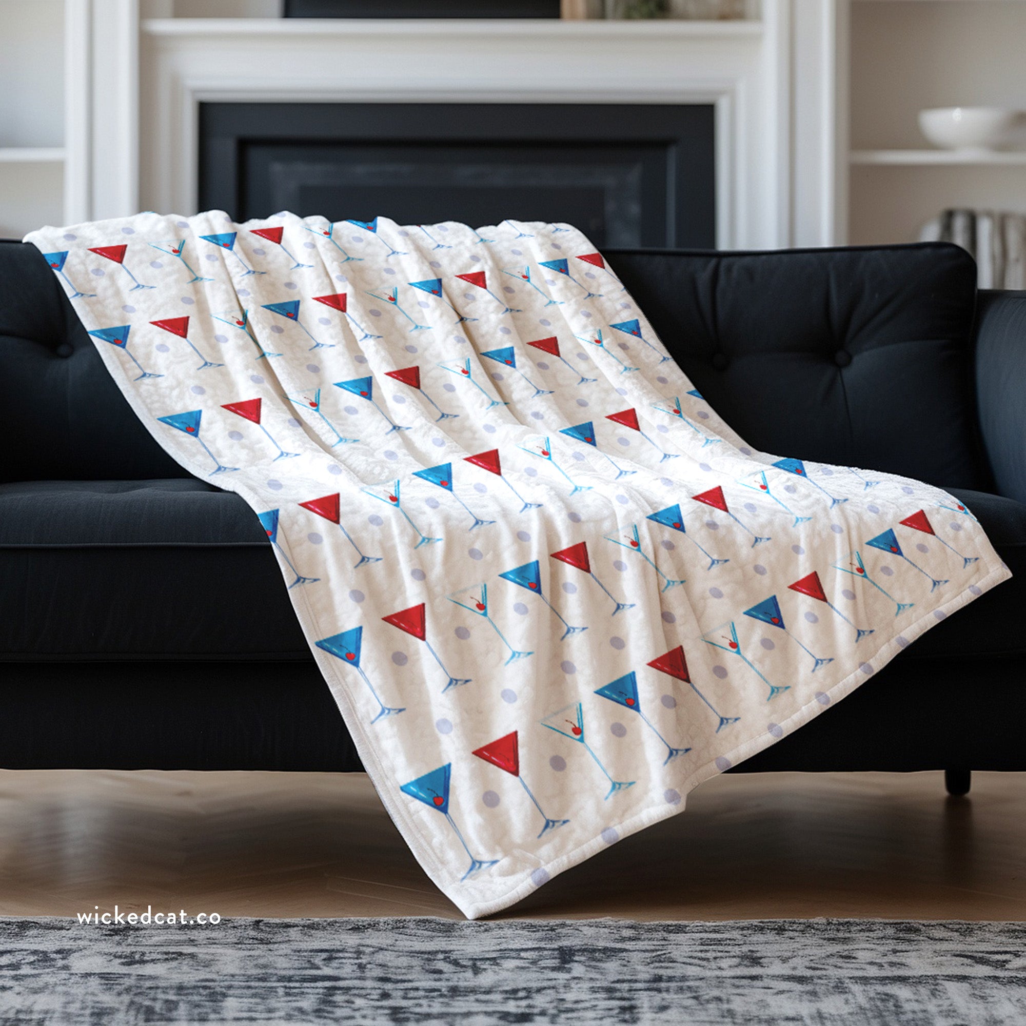 Red, White, and Blue Martinis Chic Patriotic Throw Blanket