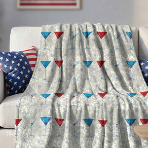 Soft sherpa blanket with 'Red, White, and Blue Martinis Chic Patriotic Throw' design