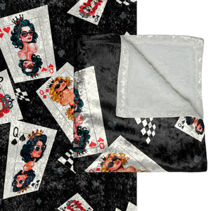 Playing Cards Queens Chic Black Throw Blanket