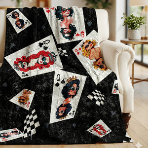 Playing Cards Queens Chic Black Throw Blanket