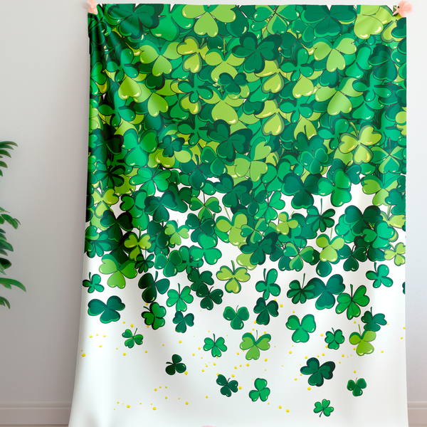 Lucky Shamrocks Green Plush Sherpa Throw Blanket