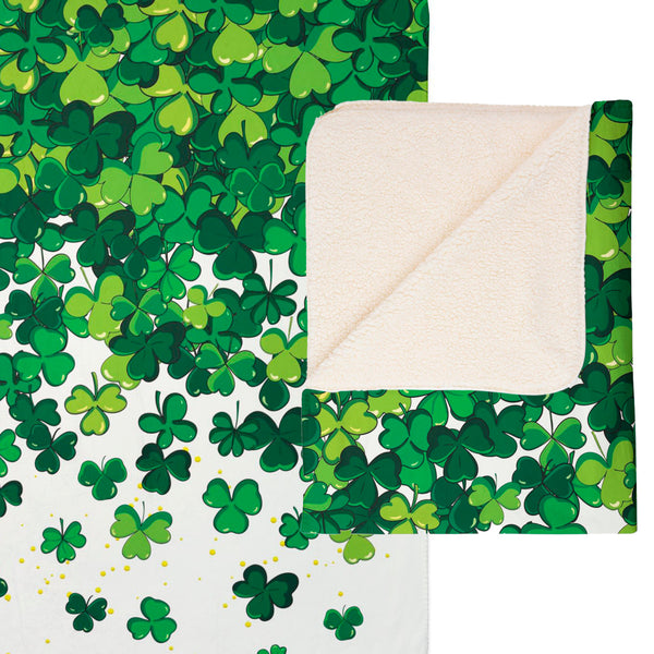 Lucky Shamrocks Green Plush Sherpa Throw Blanket