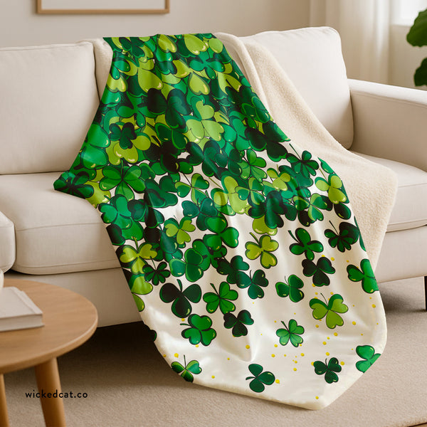 Lucky Shamrocks Green Plush Sherpa Throw Blanket