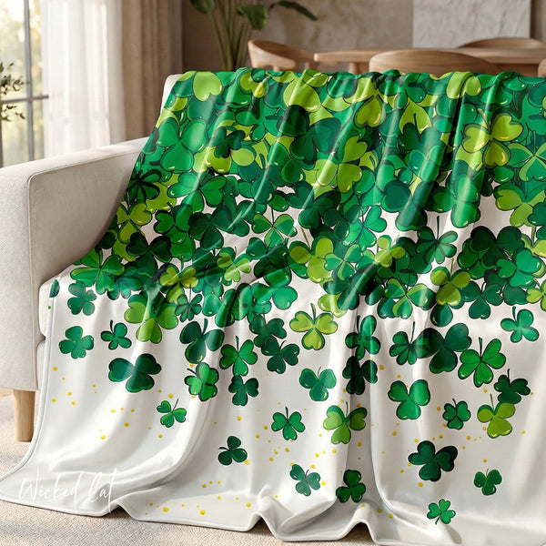 Lucky Shamrocks Green Plush Sherpa Throw Blanket