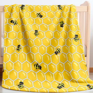 Soft sherpa blanket with 'Honey Bee Print | Newborn Gift' design