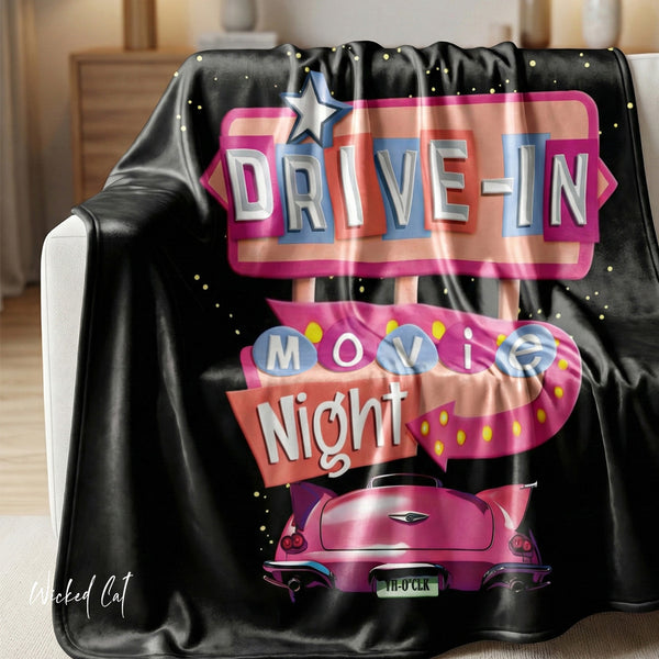 Retro Movie Night Plush Sherpa Throw Blanket