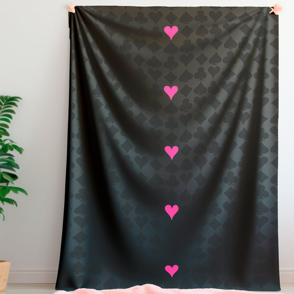 Playing Cards Black & Pink Plush Sherpa Throw Blanket