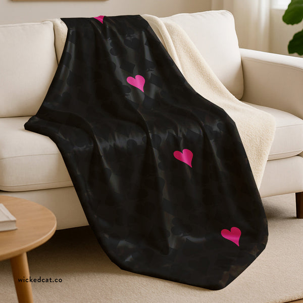Playing Cards Black & Pink Plush Sherpa Throw Blanket