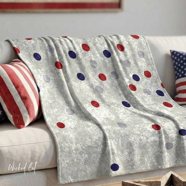 American Polka Dots Patriotic Chic Shimmering Throw Blanket