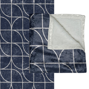 Soft sherpa blanket with 'Sapphire Blue Art Deco Decorative Throw' design