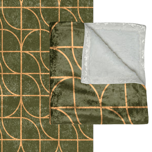 Soft sherpa blanket with 'Green & Gold Art Deco Decorative Throw' design