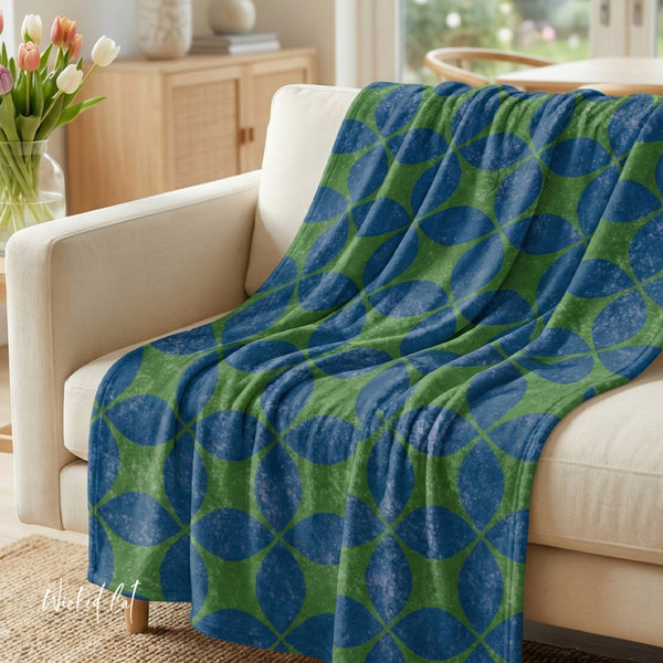 Blue & Green Art Deco Decorative Throw Blanket