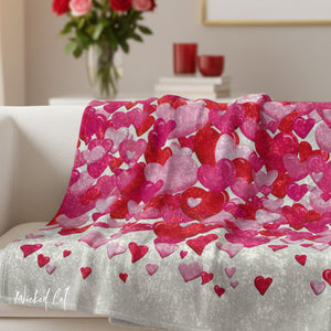 Soft sherpa blanket with 'Pink & Red Hearts Decorative Throw | Home Gift' design