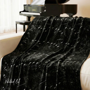 Soft sherpa blanket with 'La Vie En Rose Sheet Music Black Decorative Throw' design