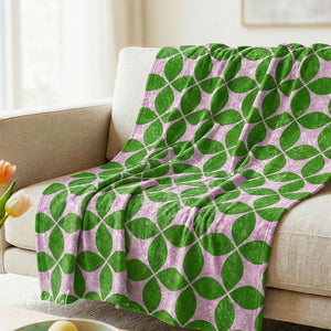 Soft sherpa blanket with 'Lilac & Green Art Deco Decorative Throw' design