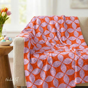 Soft sherpa blanket with 'Orange & Lilac Art Deco Decorative Throw' design