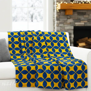Soft sherpa blanket with 'Blue & Yellow Art Deco Decorative Throw' design