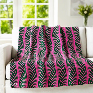 Soft sherpa blanket with 'Green & Pink Art Deco Decorative Throw' design