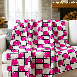 Soft sherpa blanket with 'White & Pink Checkered Decorative Throw' design