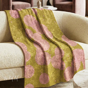 Soft sherpa blanket with 'Olive & Pink Polka Dot Decorative Throw' design