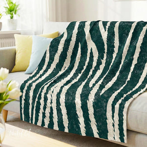 Soft sherpa blanket with 'Green & White Tiger Print Decorative Throw' design