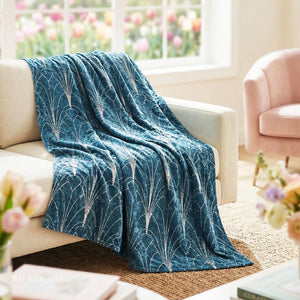 Soft sherpa blanket with 'Teal Blue Art Deco Decorative Throw' design