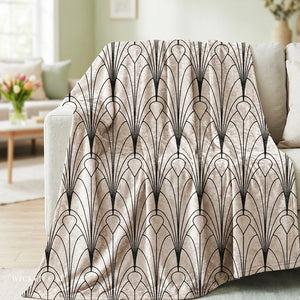 Soft sherpa blanket with 'White & Black Art Deco Decorative Throw' design