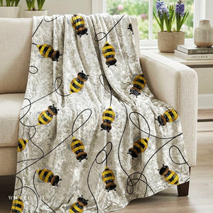 Soft sherpa blanket with 'Buzzing Bees Spring Summer Decorative Throw' design