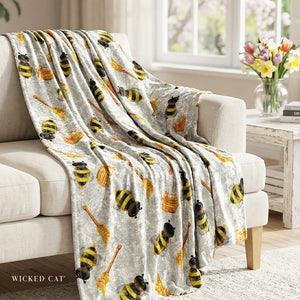 Soft sherpa blanket with 'Honey Bees Yellow Decorative Throw' design